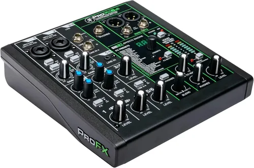 Vista 3 de Mackie ProFX6v3 - Mezclador de efectos con micrófono de grabación Rockville RCM03 Pro, auriculares de estudio PRO-M50, brazo de micrófono DMS40