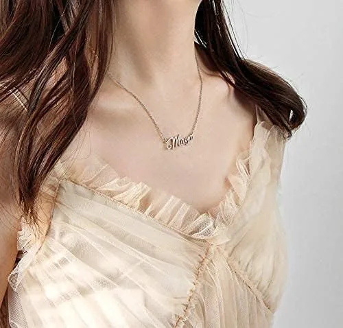 Vista 3 de BUREI - Collar con nombre personalizado para dama de honor, 14, 16 y 18 cm, acero inoxidable