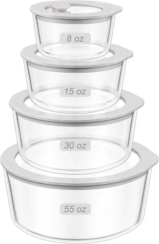 Vista 12 de Contenedores de vidrio para alimentos con tapa de vidrio, juego de recipientes de almacenamiento de alimentos aptos para microondas, 2 paquetes