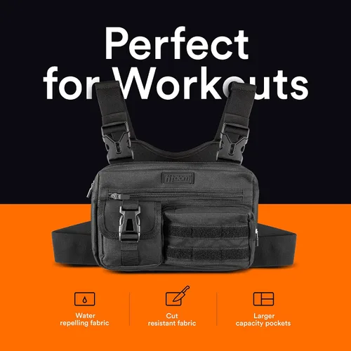 Vista 6 de Fitdom Paquete de Pecho Deportivo Utilitario Inspirado en Táctica. Bolsa de Pecho Para Hombres Con Soporte Para Teléfono Incorporado. Este Chaleco