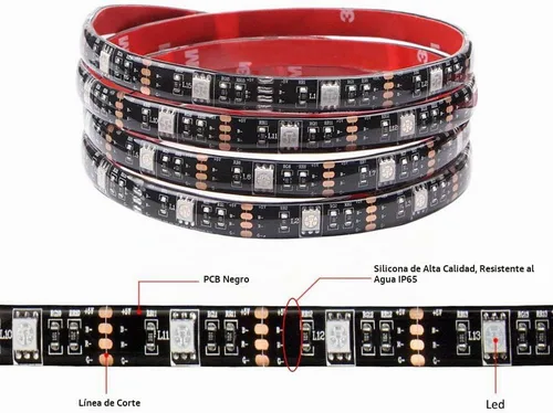 Vista 2 de RGB SMD 5050 luces LED en tira a batería con control remoto, impermeable, flexible, lazo de luces LED.