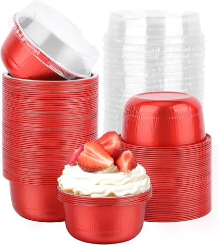 Vista 56 de Beasea Disposable Ramekins with Lids, 50 Pack 8oz 235ml Aluminum Foil Baking Cups with Lids, Aluminum Creme Brulee Ramekins Muffin Cupcake Pudding
