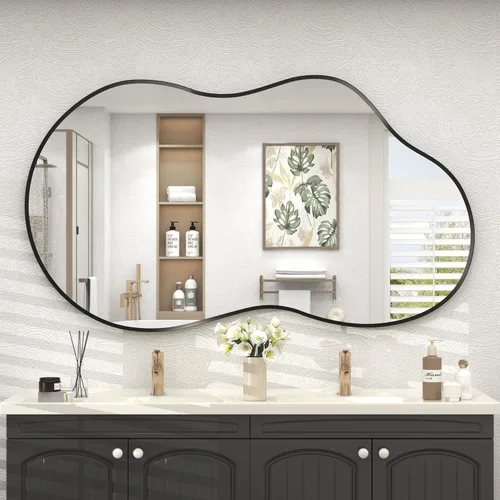 Vista 50 de Paquete de 2 espejos de baño con marco de metal negro de 22 x 30 pulgadas, espejo rectangular redondeado negro mate, antioxidante, se cuelga