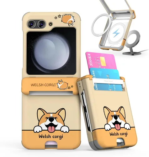 Vista 33 de para Galaxy Z Flip 5 Funda con 2 ranuras para tarjetas, funda rígida delgada y resistente con protección de bisagra, funda completa con protección