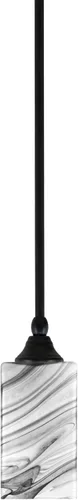 Vista 259 de Toltec Lighting Tallo Colgado Mini colgante, acabado de cobre negro, 3.5" cuadrado humo burbuja vidrio