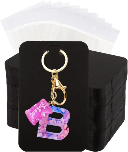 Vista 8 de Juego de 120 tarjetas de exhibición de llavero con bolsas autosellantes, llavero de embalaje de llavero, exhibición de soporte de joyería (negro)