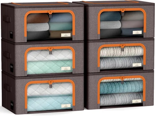 Vista 9 de Sorbus Cajas de almacenamiento con marco de metal - Bolsas organizadoras de ropa apilables y plegables - Contenedores de almacenamiento de tela