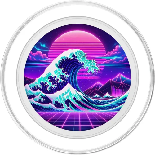 Vista 2 de Futuristic Cyberpunk Vaporwave Synthwave Great Wave Hokusai PopSockets MagSafe PopGrip for iPhone