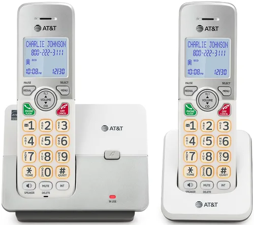 Vista 19 de AT&T Teléfono inalámbrico EL1101 DECT 6.0 Identificador de llamadas, teclado iluminado, pantalla LCD, altavoz dúplex completo, modo ECO, modo