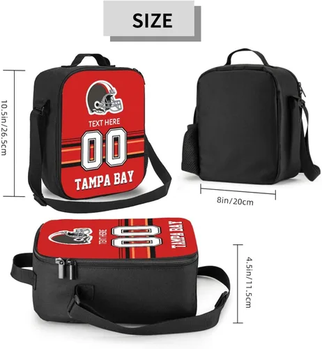 Vista 2 de Bolsa de almuerzo personalizada de Tampa Bay, regalos para hombres, mujeres, fanáticos, con nombre y número personalizados, correas de hombro