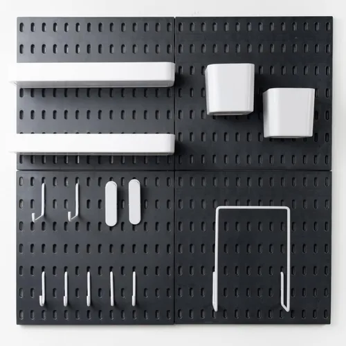 Vista 5 de MULSAME Kit de Combinación de Tablero Perforado, Conjunto de Almacenamiento Montado en Pared con 8 Tableros Perforados y 32 Accesorios Colgantes