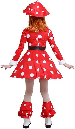 Vista 5 de miccostumes Disfraz de héroe de anime para mujer, disfraz de cosplay de cuello alto de hongo rojo con sombrero