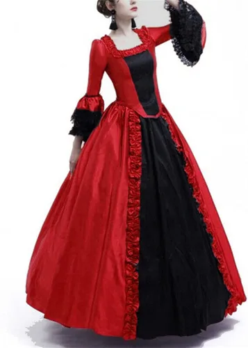 Vista 4 de Vestido de baile rococó para mujer, disfraz renacentista, vestido largo gótico victoriano, vestido gótico del siglo XVIII, vestidos temáticos