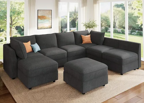 Vista 57 de HONBAY Sofá seccional modular con almacenamiento en forma de L sofá seccional, sofás convertibles para sala de estar - verde
