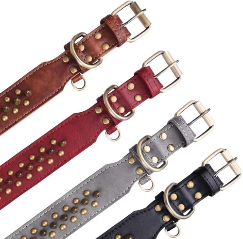 Vista 3 de Collar de perro con tachuelas, ajustable de cuero suave para cachorros para perros pequeños y medianos, bulldog pitbull, mastín caniche boxeador