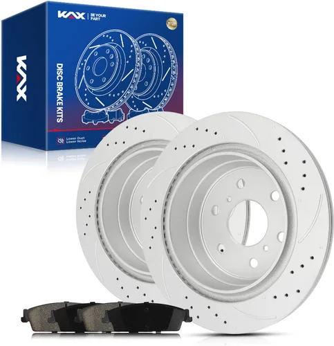 Vista 62 de Kit de freno delantero KAX, rotores de freno ranurados y con hendiduras, pastillas de freno cerámicas Compatible con Honda Accord 1990 1991 1992
