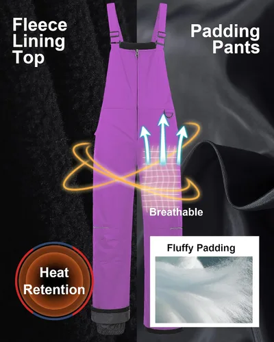 Vista 4 de CREATMO US Baberos de nieve para niñas, pantalones de esquí impermeables con aislamiento para invierno