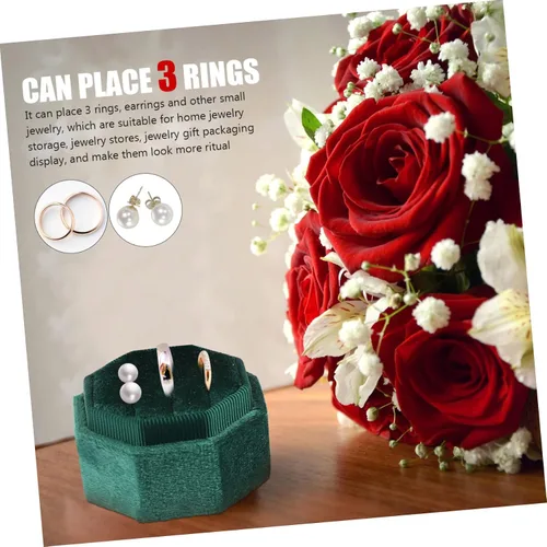 Vista 8 de BESTonZON Caja de tres cajas de anillos Anillos de promesa para parejas Estante de exhibición pequeño Joyero para mujer Caja de anillo de fieltro