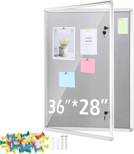 Vista 7 de Ctosree Tablero de corcho de anuncios cerrado con cerradura de 36 x 28 pulgadas, vitrina para exteriores con puerta de vidrio, tablero de anuncios