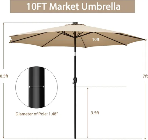 Vista 6 de Tangkula Sombrilla solar de 10 pies, patio con 112 luces LED, sombrilla de mercado para mesa al aire libre con mango de elevación de manivela