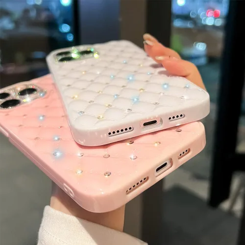 Vista 4 de Funda brillante compatible con iPhone 11 con diamantes brillantes, TPU flexible con purpurina, ajuste delgado, antideslizante, resistente a la Blanco