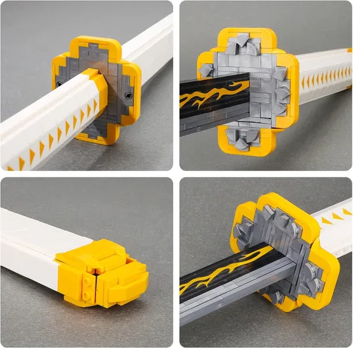 Vista 3 de TOY PLAYER Juego de construcción de espada de demonio, espada de Agatsuma Zenitsu con vaina y soporte - Compatible con conjuntos de Lego