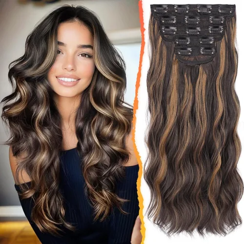 Vista 16 de BARSDAR Extensiones de cabello ondulado con clip negro marrón - 14 pulgadas, extensiones de cabello corto ondulado con clip para mujer - 5 piezas