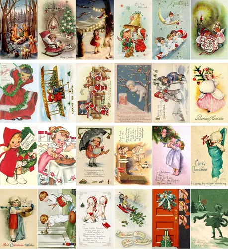 Vista 2 de PIXILUV Tarjetas de felicitación de Navidad vintage 24pcs Encantadora Navidad Niños Reimpresión antigua Postal Set