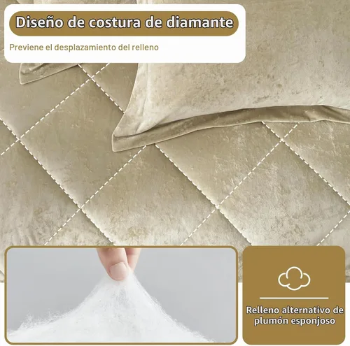 Vista 5 de Ivellow Queen Comforter Set 7 Pieces Bed in a Bag, Beige Velvet Comforter beige (7pcs-Beige)