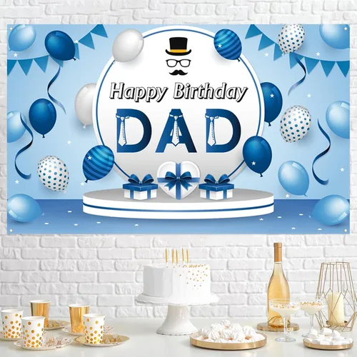 Vista 3 de Labakita Cartel azul de feliz cumpleaños para papá, cartel de decoración de fiesta de cumpleaños de hombres, fondo de feliz cumpleaños para padre