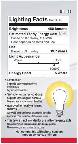 Vista 5 de Satco 11453-5A19/LED/850/120V/D/4PK (S11453) A19 A Line Pear Bombilla LED