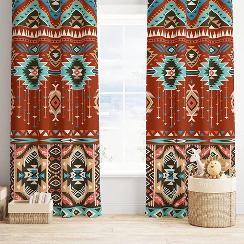 Vista 20 de YCness Cortinas aztecas para dormitorio, decoración geométrica étnica del suroeste para sala de estar, diseño tribal bohemio de elefante nativo