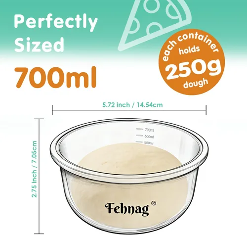 Vista 2 de 3 recipientes apilables de silicona para prueba de masa de pizza con tapas, caja a prueba de masa de pizza de 23.7 fl oz para la cocina del hogar