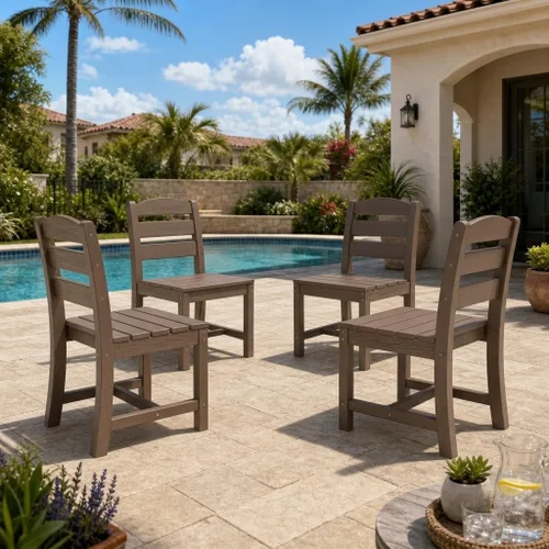 Vista 23 de SERWALL Outdoor HDPE Armless Dining Chairs Set of 2,All-Weather Use,Black Negro