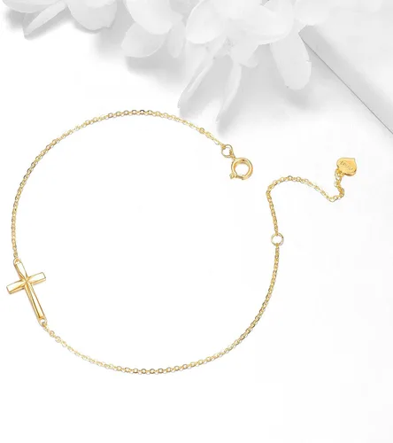 Vista 3 de ELFRONT Pulsera de cruz de oro amarillo de 14 quilates para mujer, regalos de joyería de cruz para ella, Oro amarillo, Sin gemas.