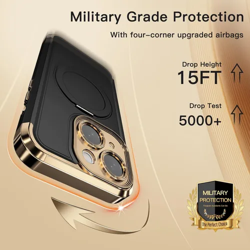 Vista 5 de COOLQO Funda para iPhone 13 de 6.1 pulgadas, soporte magnético de giro de 360° [compatible con Magsafe] [protección militar] chapado mate resistente