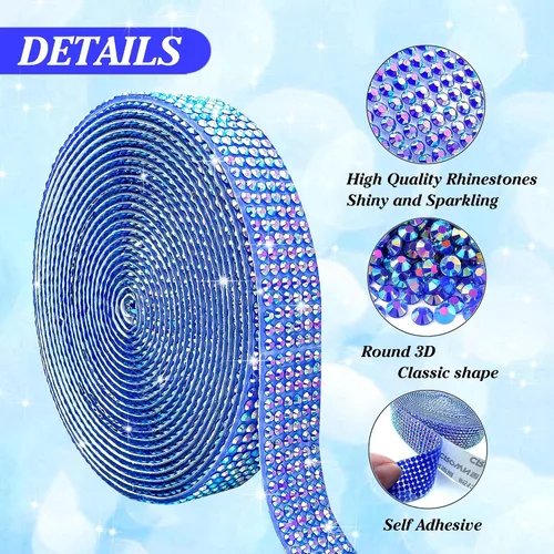 Vista 3 de Tiras de cristal con diamantes de imitación azules AB autoadhesivas, 3 yardas, de resina de Navidad, para manualidades, bodas, fiestas de Navidad
