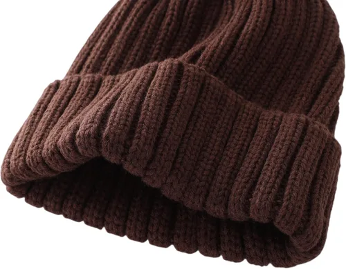 Vista 4 de Connectyle Gorro de punto con puños para mujer, gorro de esquí acrílico acanalado elástico para invierno