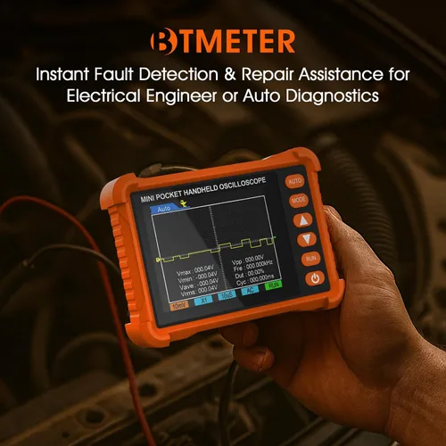 Vista 5 de BTMETER Mini osciloscopio digital de mano – Ancho de banda de 250 kHz, muestreo de 2.5 MSa/s, LCD de 2.8 pulgadas, disparador Naranja