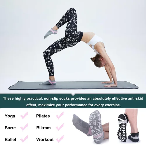 Vista 2 de Muezna Calcetines de yoga antideslizantes para mujer, antideslizantes, para pilates, barras, calcetines de hospital con agarres, talla 5-10