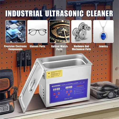Vista 3 de Limpiador ultrasónico de 3.2L, máquina de limpieza ultrasónica con temporizador digital y calentador, herramienta de laboratorio profesional