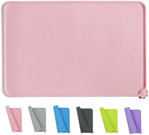 Vista 9 de Tapete de silicona para alimentación de mascotas, impermeable, para perros y gatos, bordes elevados para evitar derrames, bandeja individual Negro