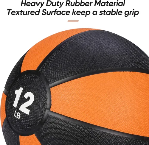 Vista 3 de ZENY Pelota medicinal de fitness de 12 libras, pelota de ejercicio pesada con agarre texturizado, entrenamiento de fuerza, pelota de goma
