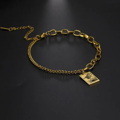 Vista 5 de ZKXXJ Tarot Card Pulsera para hombres y mujeres, acero inoxidable Tarot Card Rider Waite colgante pulsera celta astrología adivinación magia amuleto