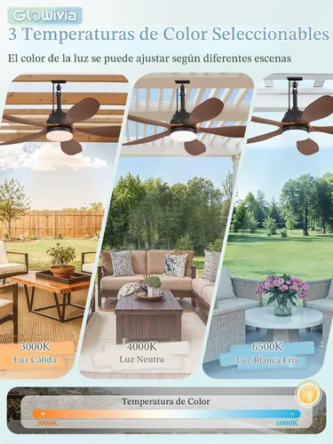 Vista 5 de 42" Solar Ceiling Fan for Outdoor with Light & Battery IP65 Walnut Walnut Wood