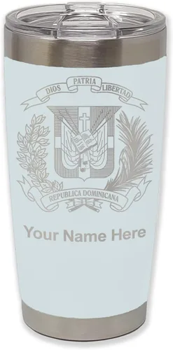 Vista 10 de LaserGram Taza aislada al vacío de 20 onzas, escudo de armas, República Dominicana, grabado personalizado incluido (gris)