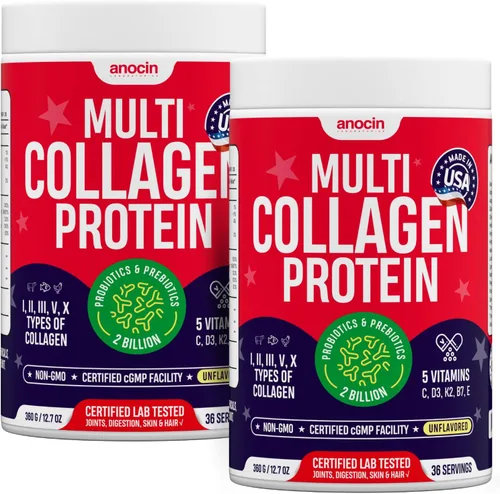 Vista 9 de anocin Péptidos de colágeno múltiple con prebióticos + probióticos + tipo I, II, III, V, X + polvo de colágeno hidrolizado con vitamina C+D3+B7+K2+E