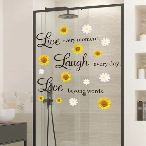 Vista 7 de Calcomanías de pared con diseño de margaritas de girasol, cita inspiradora para decoración del hogar