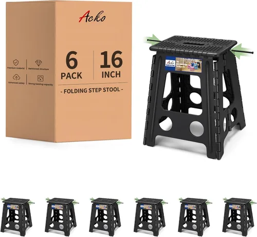 Vista 42 de ACKO Taburete plegable de 13 pulgadas, soporta 300 libras para adultos y Bicolor Verde
