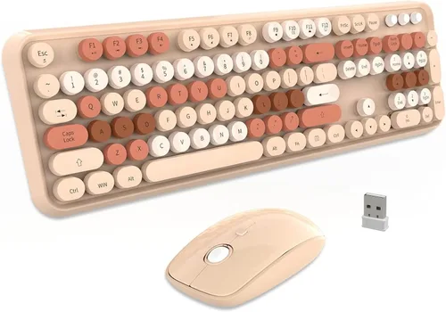 Vista 12 de FOPETT Juego de teclado y mouse inalámbricos de 2.4 GHz con botón de interruptor, teclado de tamaño completo, compatible
